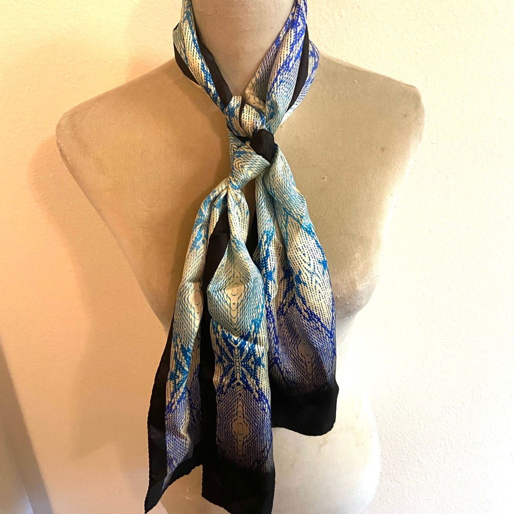Adrienne Landau silk scarf blue snowflake pattern approx 52 “ long good cond